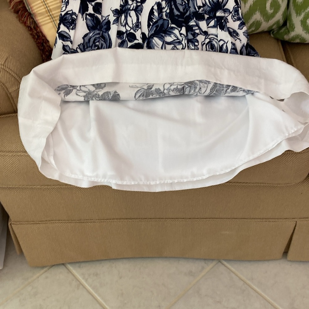 Talbots Blue and White Fit and Flare Scoop Neck Sleeveless Dress - Picture 3 of 9